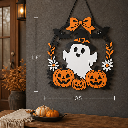 Spooky Sweet Ghost & Pumpkin Halloween Door Hanger