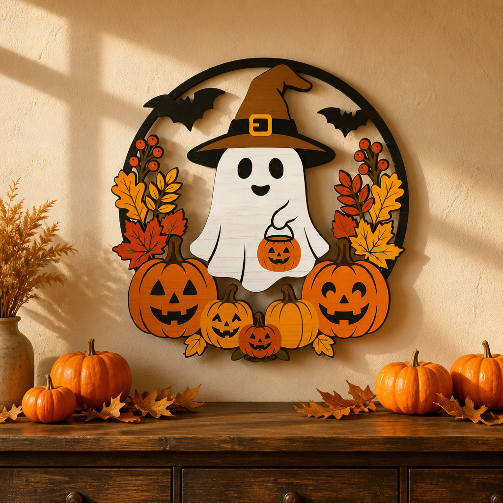 Boo-tiful Autumn Ghost & Pumpkin Door Hanger