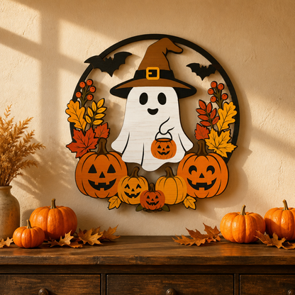 Boo-tiful Autumn Ghost & Pumpkin Door Hanger