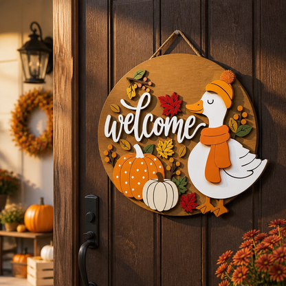 🍂 Cozy Fall Goose Welcome Door Hanger