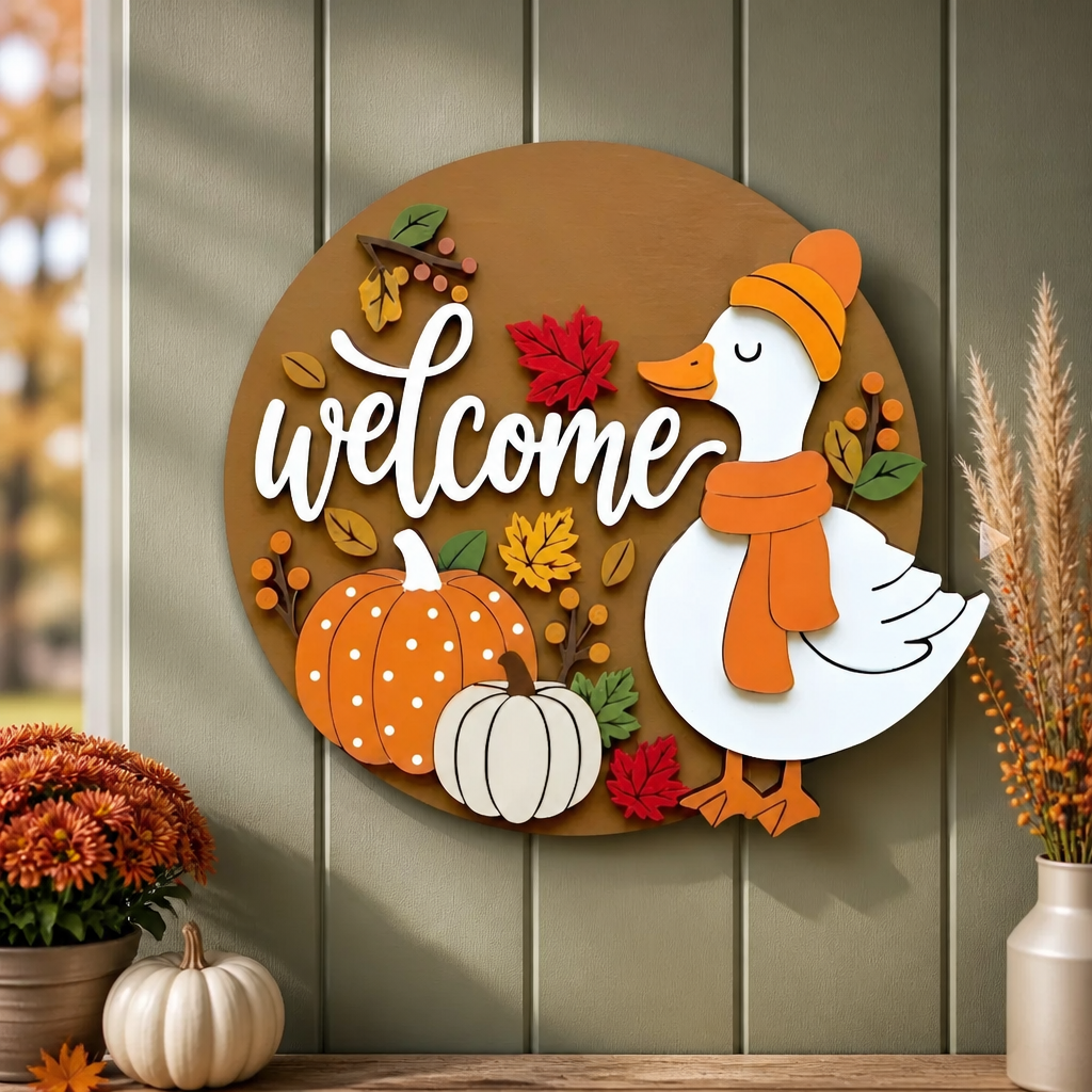 🍂 Cozy Fall Goose Welcome Door Hanger