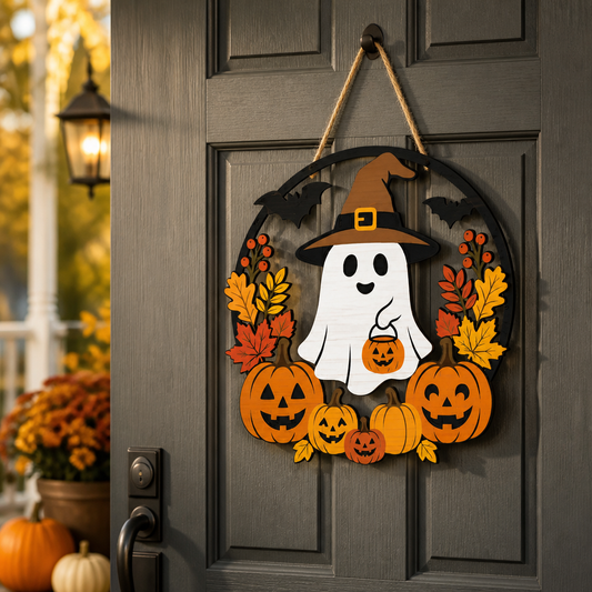 Boo-tiful Autumn Ghost & Pumpkin Door Hanger