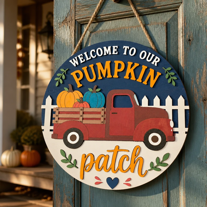 Welcome to Our Pumpkin Patch Fall Door Hanger