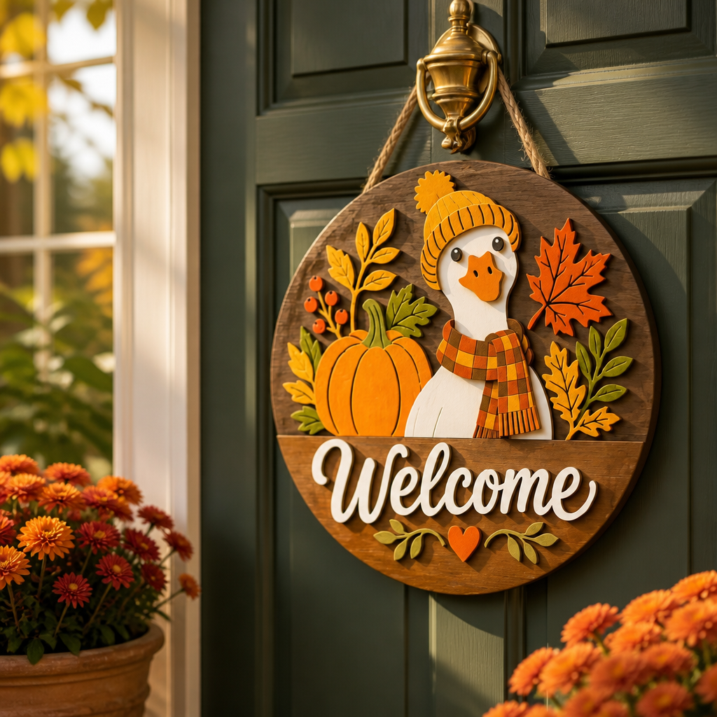 Cozy Goose Fall Welcome Door Hanger