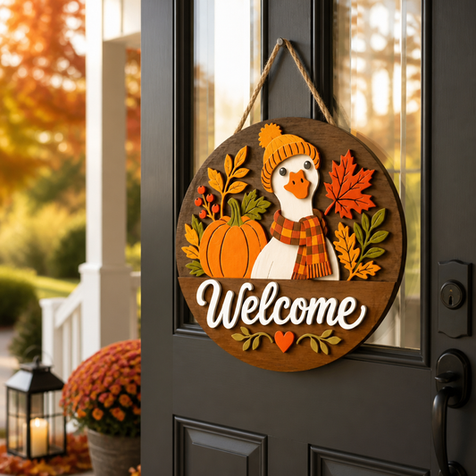 Cozy Goose Fall Welcome Door Hanger