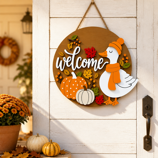 🍂 Cozy Fall Goose Welcome Door Hanger