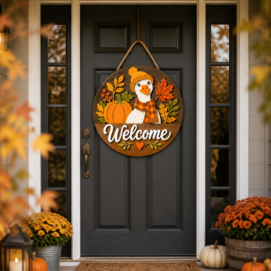 Cozy Goose Fall Welcome Door Hanger