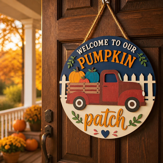 Welcome to Our Pumpkin Patch Fall Door Hanger