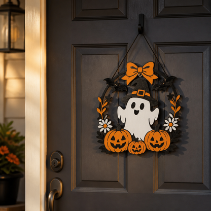 Spooky Sweet Ghost & Pumpkin Halloween Door Hanger