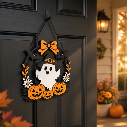 Spooky Sweet Ghost & Pumpkin Halloween Door Hanger